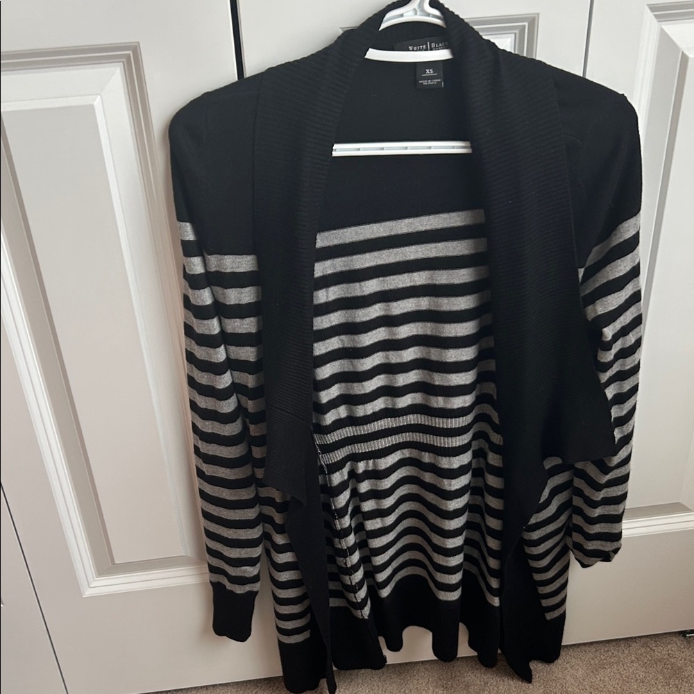 White House Black Market Black and Gray Striped Cardigan